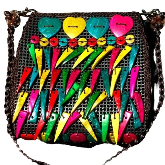 Quirky & Fun, Vividly Colored Coconut Shell Beaded Purse NWT - Picture 2 of 7